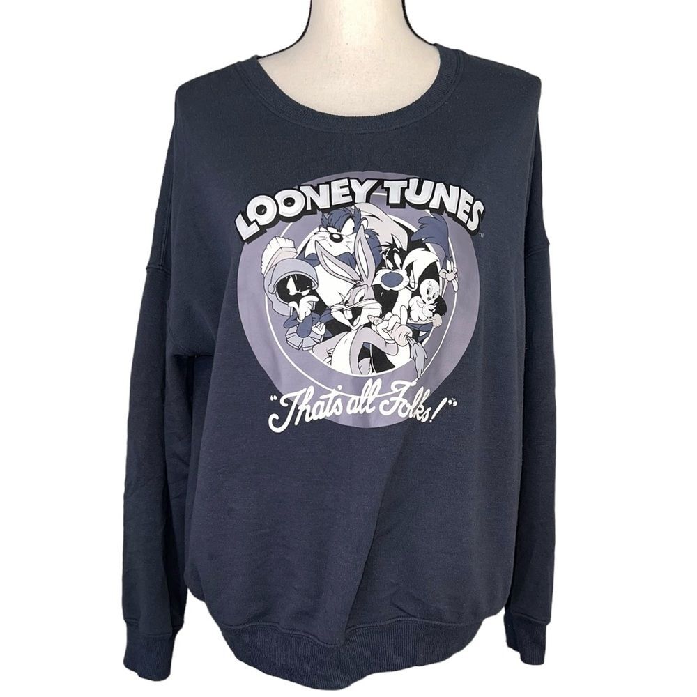 Looney Tunes Graphic Sweatshirt Gray Medium Cozy Soft Bugs Bunny Sylvester